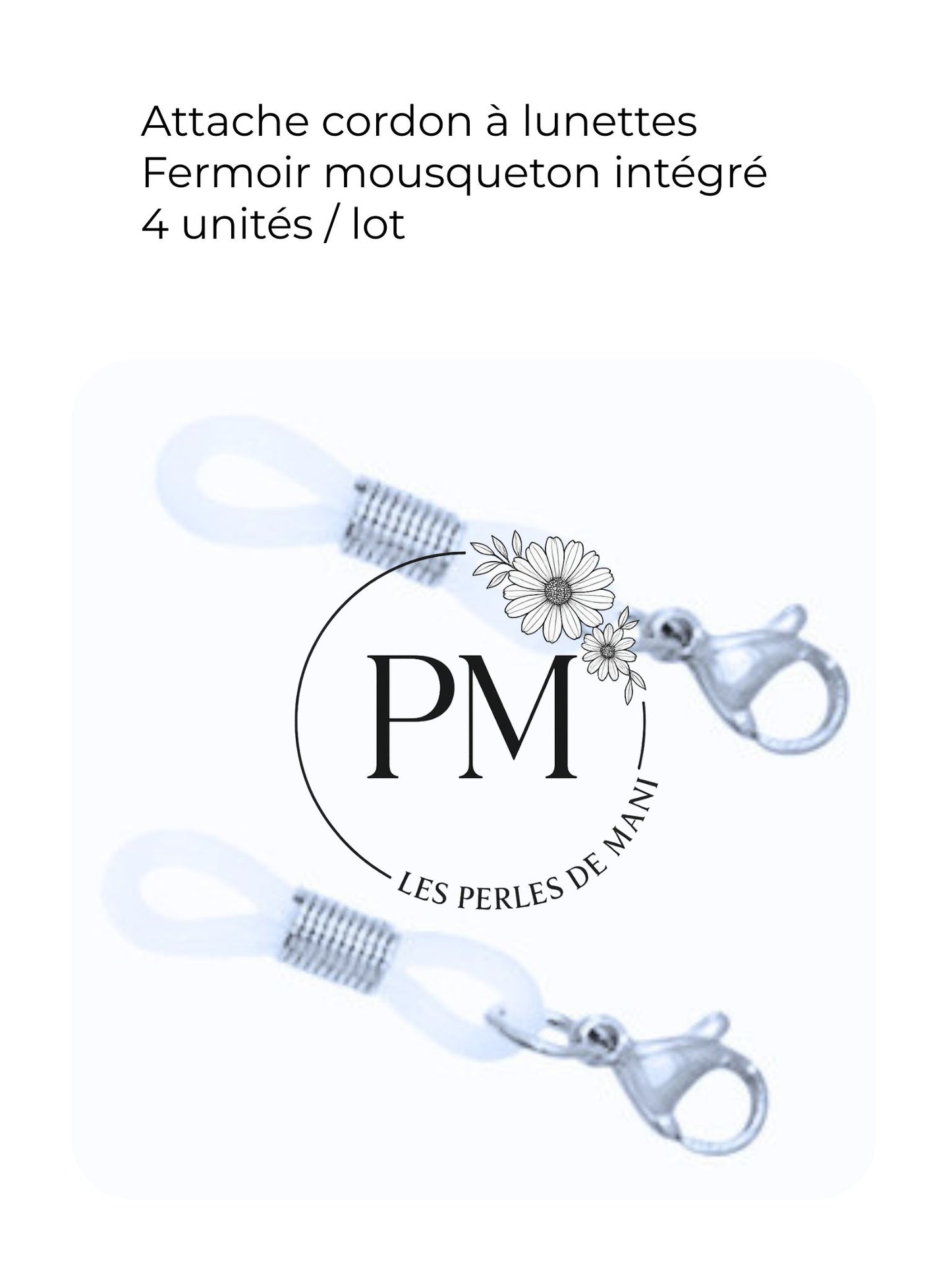 Attache cordon à lunettes avec fermoir mousqueton x4