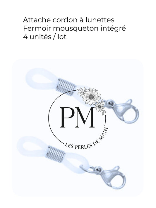 Attache cordon à lunettes avec fermoir mousqueton x4